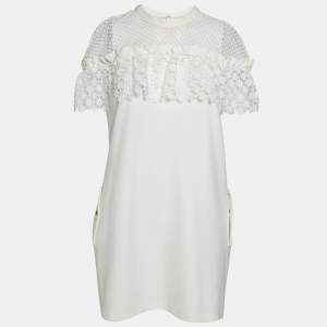 Self-Portrait White Knit Lace Trimmed Midi Dress M
