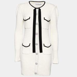 Self-Portrait Ivory Lurex Knit Neck Tie Detail Short Dress L