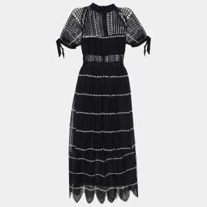 Self-Portrait Black Eyelet Lace Scalloped Midi Dress L