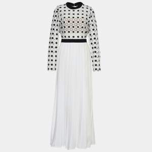 Self-Portrait White Floral Lace & Crepe Pleated Maxi Dress L