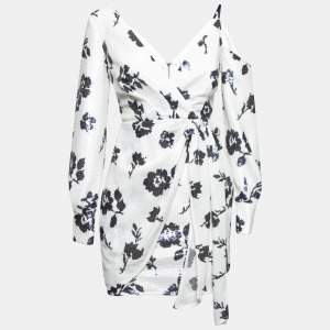 Self-Portrait White Floral Sequin Embellished Wrap Detail Short Dress S