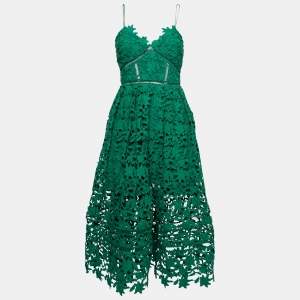Self-Portrait Green Mesh Azalea Lace Midi Dress S