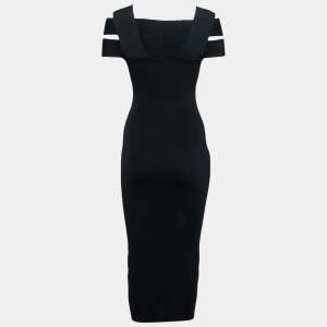 Self-Portrait Black Knit Wrapped Off Shoulder Bodycon Dress S