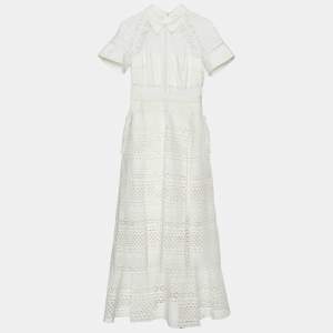 مملوكة مسبقًا Self-Portrait White Broderie Anglaise Cotton Midi Dress M