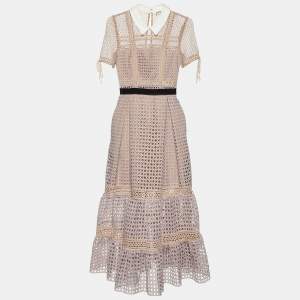 Self-Portrait Pale Pink Lace Paneled Midi Dress M