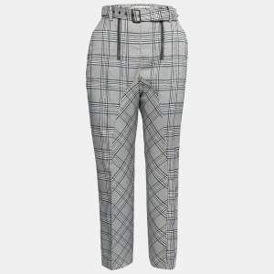 Self-Portrait Grey Plaid Belted Cropped Trousers M