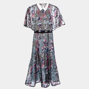 Self-Portrait Multicolor Embroidered Lace Collared Midi Dress S