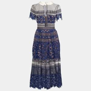 Self-Portrait Navy Blue Lace Paneled Liliana Dress S
