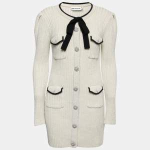 Self-Portrait White Lurex Knit Diamante Mini Dress L