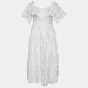 مملوكة مسبقًا Self-Portrait White Guipure Lace Lily Midi Dress M