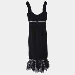 Self-Portrait Black Crepe & Lace Detail Sleeveless Midi Dress XS