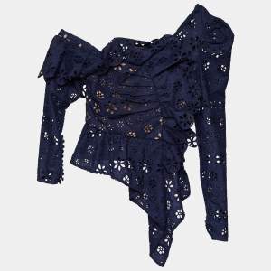 Self-Portrait Navy Blue Cutwork Lace One Shoulder Top S