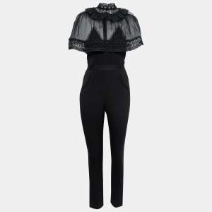 Self-Portrait Black Knit & Lace Trim Jumpsuit S