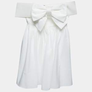 Self-Portrait White Taffeta Bow Detail Off-Shoulder Mini Dress S