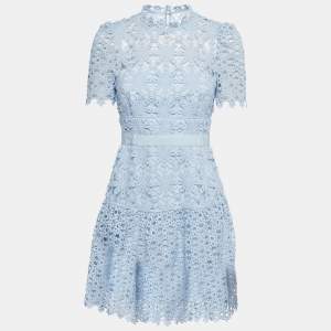 Self-Portrait Light Blue Guipure Lace Mini Dress S