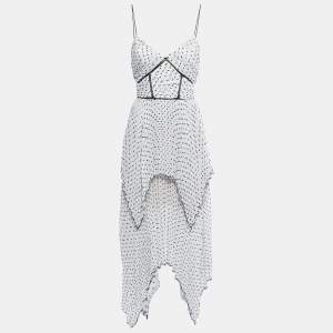 Self-Portrait White Polka-Dot Chiffon Pleated Midi Dress S