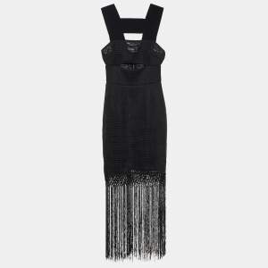 Self-Portrait Black Textured Fringed Detail Sleeveless Dress S