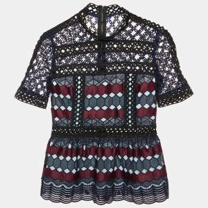 Self-Portrait Navy Blue Hexagonal Guipure Lace Top M