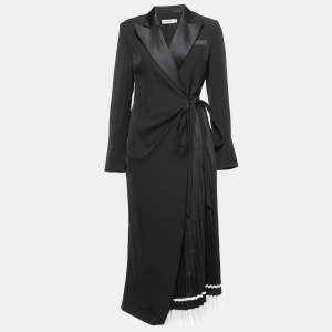 Self-Portrait Black Crepe Tailored Pleated Midi Dress S