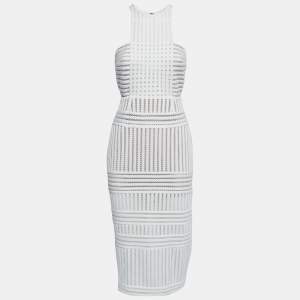 Self-Portrait White Striped Mesh Column Midi Dress M
