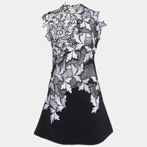Self-Portrait Black Floral Guipure Lace & Crepe Sleeveless Dress M