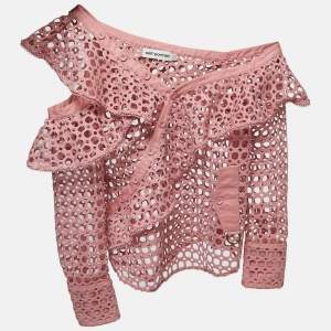 Self-Portrait Pink Guipure Lace One Shoulder Ruffled Top M