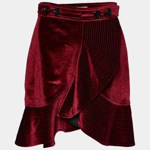 Self-Portrait Burgundy Velvet Ruffled Mini Skirt S