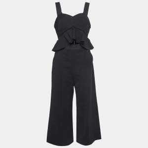 Self-Portrait Black Crepe Ruffled Cut-out Detail Strappy Jumpsuit M