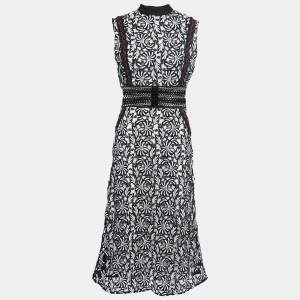 Self-Portrait Black/White Guipure Lace Sleeveless Midi Dress M