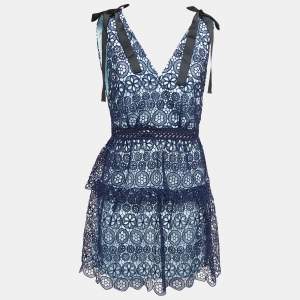 Self-Portrait Blue Lace V-Neck Sleeveless Mini Dress M