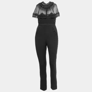 Self-Portrait Black Knit & Lace Trim Jumpsuit S