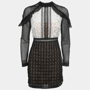 Self-Portrait Black/White Lace Mini Dress S