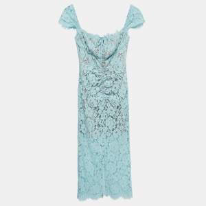 Self-Portrait Blue Floral Lace Sleeveless Midi Dress S