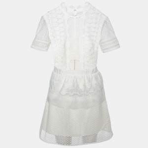 Self-Portrait White Sculptured Tear Drop Peplum Dress M
