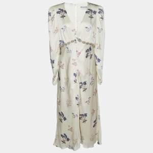 Self-Portrait Cream Floral Printed Silk Satin Midi Dress M