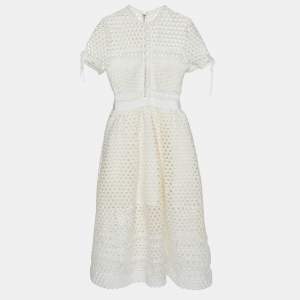 Self-Portrait White Guipure Lace Paneled Midi Dress M