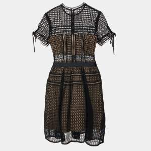 Self-Portrait Black Eyelet Lace Pleated Aurelia Dress M