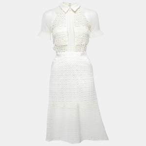 Self-Portrait Off White Guipure Lace Flared Midi Dress S
