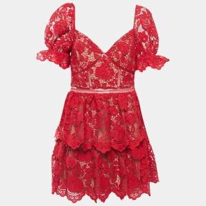 Self-Portrait Red Floral Lace Mini Dress L