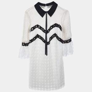 Self-Portrait White Lace Contrast Detail Mini Dress S