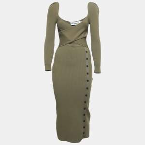 Self-Portrait Green Ribbed Knit Cutout Midi Dress M