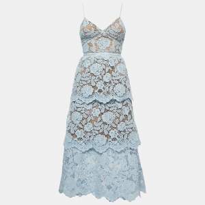 Self-Portrait Light Blue Floral Guipure Lace Strappy Midi Dress S