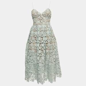 Self-Portrait Blue Cut-out Lace Strappy Midi Dress S