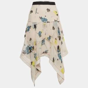 Self-Portrait Beige Floral Printed Chiffon Asymmetrical Skirt S