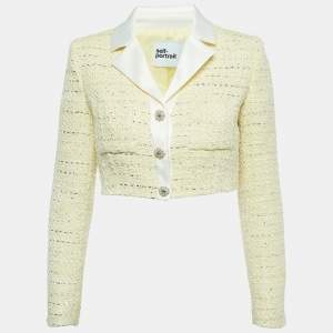 Self-Portrait Yellow Boucle Tweed Buttoned Crop Blazer S