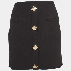 Self-Portrait Black Ribbed Knit Buttoned Mini Skirt M