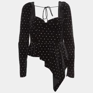 Self-Portrait Black Velvet Diamante Asymmetrical Top M