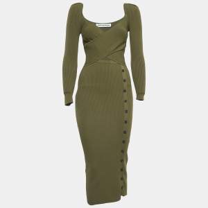 Self-Portrait Green Rib Knit Cutout Midi Dress XS