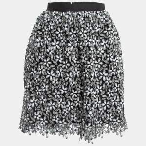 Self-Portrait Black/White Floral Cut-out Lace Short Skirt S