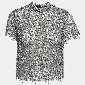 Self Portrait Black/White Floral Cut-out Lace Top M